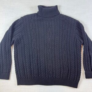 Wainscott Mens Black Cable Knit Turtleneck Cotton Sweater Size M Shoulder Pads